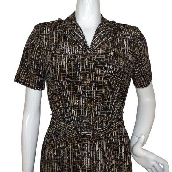 LESLIE FAY Dress, 6P Petite, Career wear, Belt, Black, Crosshatch/Lines - Picture 2 of 14